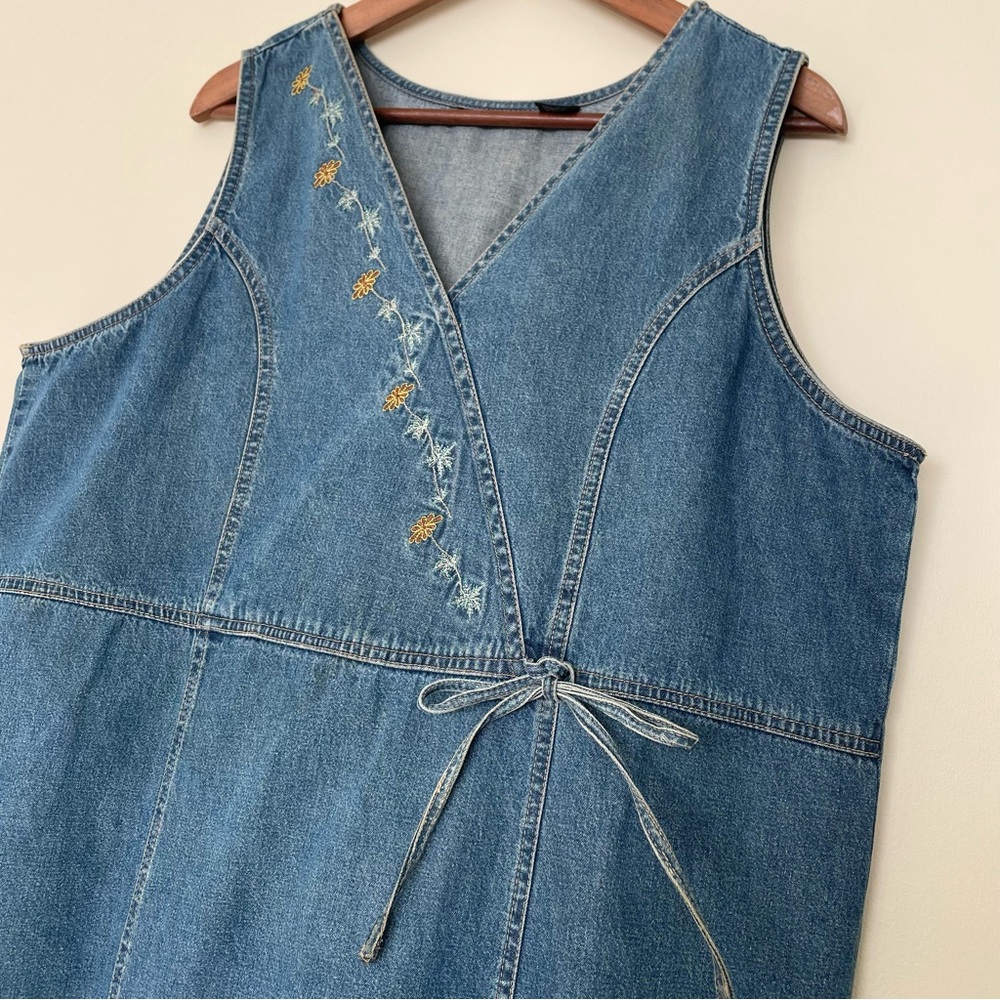 Speed Limit Denim Maxi Dress 1X Sleeveless Embroidered Daisies Cottagecore 90s - Picture 4 of 10